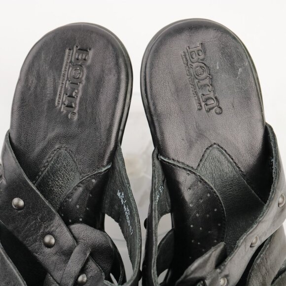 Born Womens Alterna Mules Size 8 Black Leather Block Heel Studded Shoe Cutouts - Picture 12 of 12